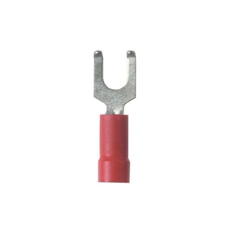 Panduit Fork Terminal, #8 Stud Size, 16 AWG, 600 V, Vinyl Insulated, Red, 100 PK PV18-8FF-CY